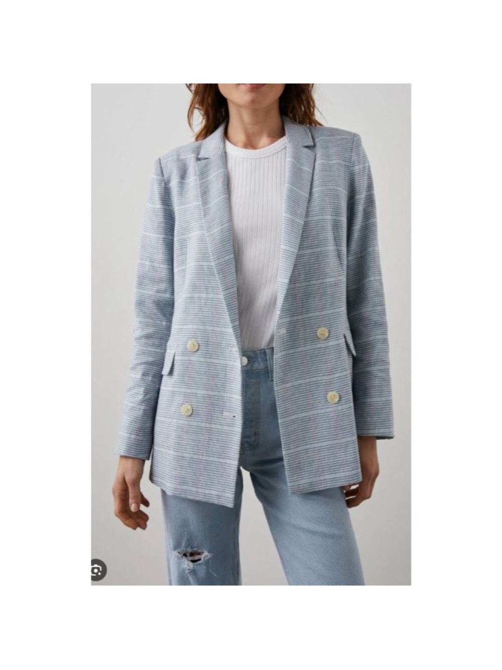 Rails Light Blue Checked Double-Breasted Blazer